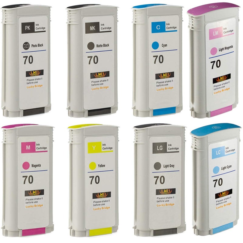 LKB 8PK Compatible HP70 Ink Cartridge Replacement with 130ML Use with HP Designjet Z2100 Z5200 Z3200 Z3100 Z5400 (8 Pack HP70) â€“US - Image 2
